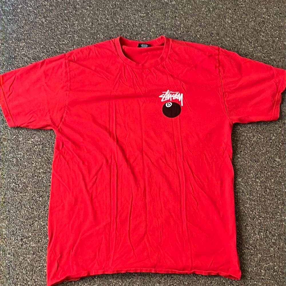 Red 8 ball Stussy T-shirt